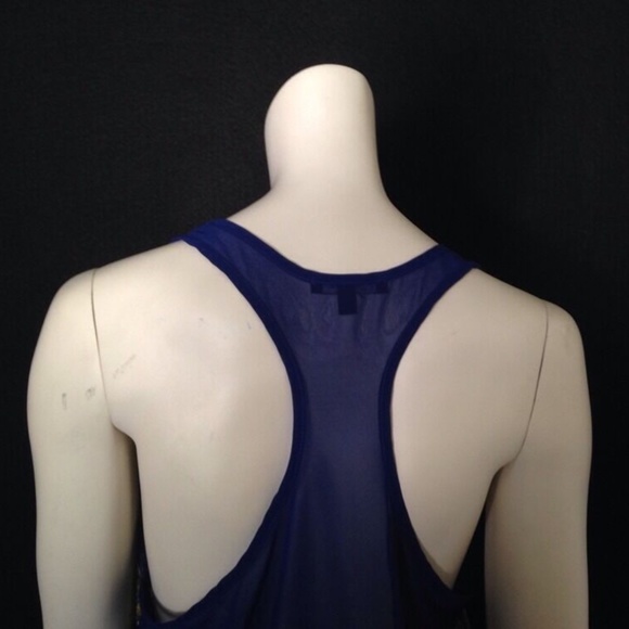 Ladies Sheer Polyester Printed Blue Multicolor Racer Back Tank By Soprano Size S - Picture 6 of 9
